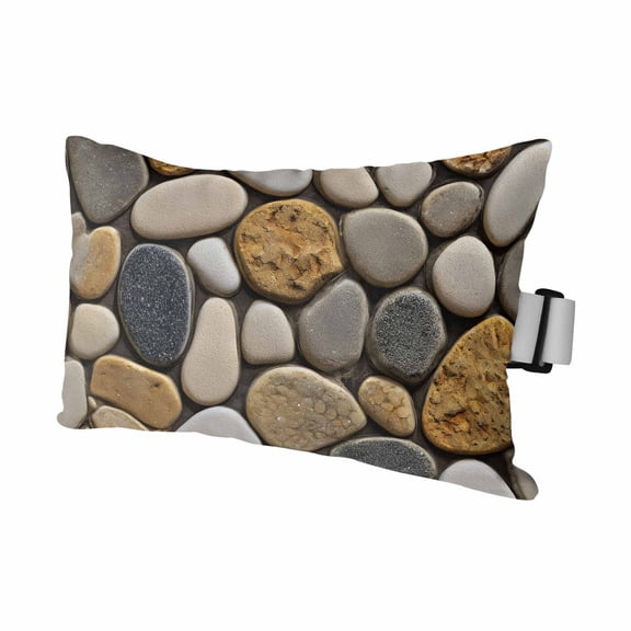 Stones Outdoor Pillows for Chaise Lounge Chair Waterproof Lumbar Pillows with Insert&Adjustable Strap Beach Headrest Pillow Gravel Rock Cobblestone Natural Pattern Art Pillow for Patio Pool 11"x16"