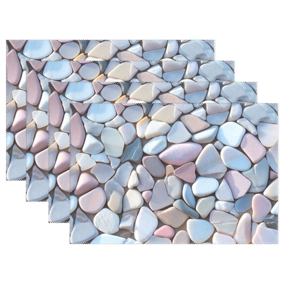 Stones Pink 4 PCs Placemats Set Linen Non-Slip Table Mat Rectangular Washable for Dining Kitchen Party 12"x18"