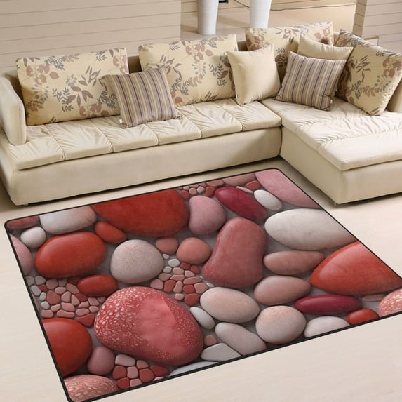Stones Red Area Rugs Soft Non-Slip Floor Mats Large Nursery Carpets Doormat for Living Room Bedroom Hotel Decor 63"x48"