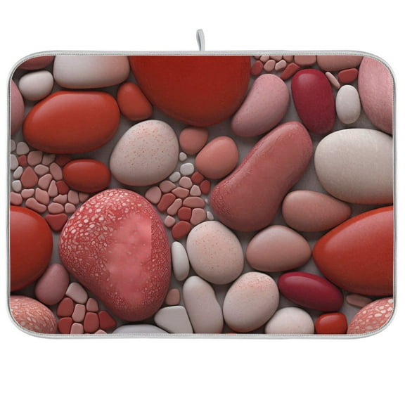 Stones Red Dish Drying Mat Microfiber Kitchen Pad Large Counter Absorbent Dish Mats Drainer Rack 16"x18"