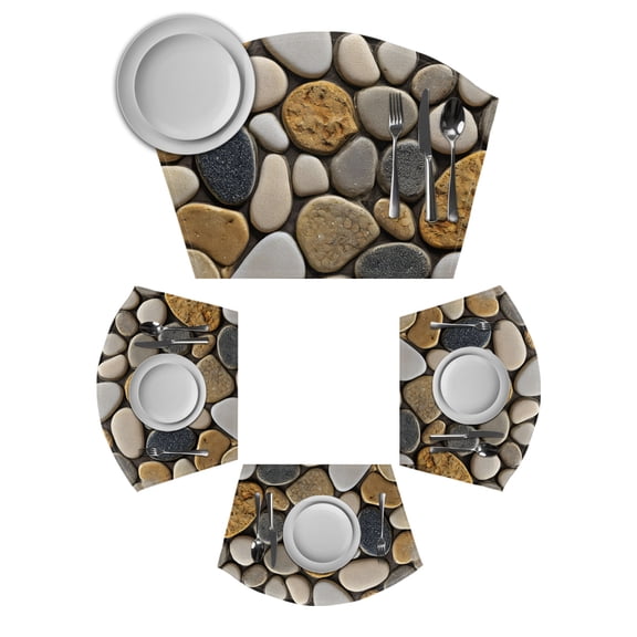 Stones Round Table Placemats Set of 2 Wedge Placemats, Gravel Rock Cobblestone Natural Pattern Art Place Mats for Dining Table Set Washable Mats Kitchen Decor for Indoor Outdoor Wipe Clean