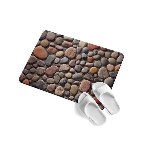 Stones Soft Diatomaceous Earth Mat, Abstract Multi Colored Cobblestones Stones Photo Absorbent Bath Mat Non Slip Rubber Backed Quick Dry Doormat Fit Under Door for Bathroom Kitchen 16"x24"