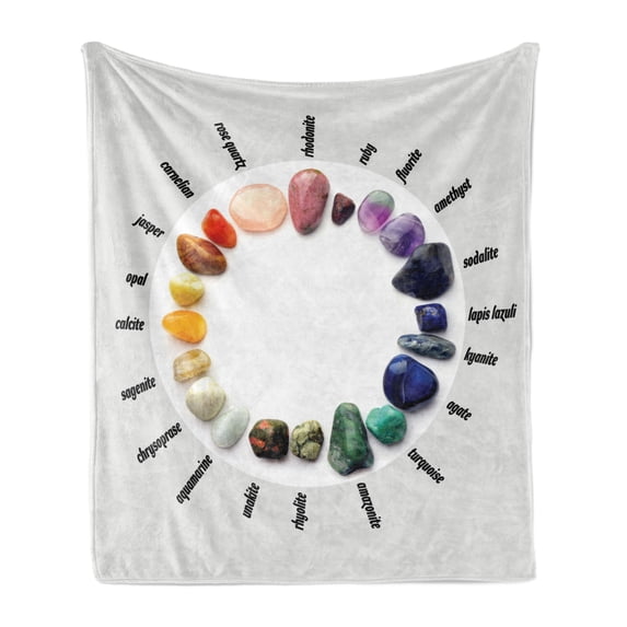 Stones Soft Flannel Fleece Blanket, Natural Precious Rocks and Written Names Round Order with Color Change Scale Photo, Cozy Plush for Indoor and Outdoor Use, 60" x 80", Multicolor, by Ambesonne