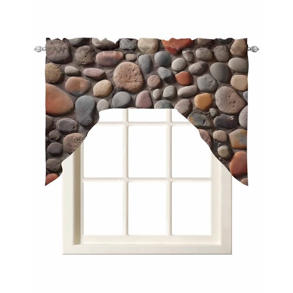 Stones Swag Valance for Window, Abstract Multi Colored Cobblestones Stones Photo Light Filtering Swag Curtain Rod Pocket Kitchen Curtain Valance for Bedroom