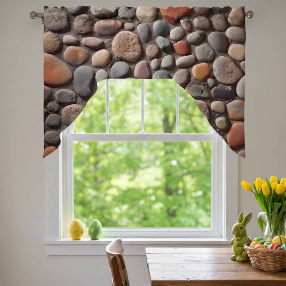 Stones Swag Valances for Kitchen Window, Abstract Multi Colored Cobblestones Stones Photo Small Swag Valances Rod Pocket Curtain Drapes Window Treatment for Bedroom Bathroom, 56x36 Inch