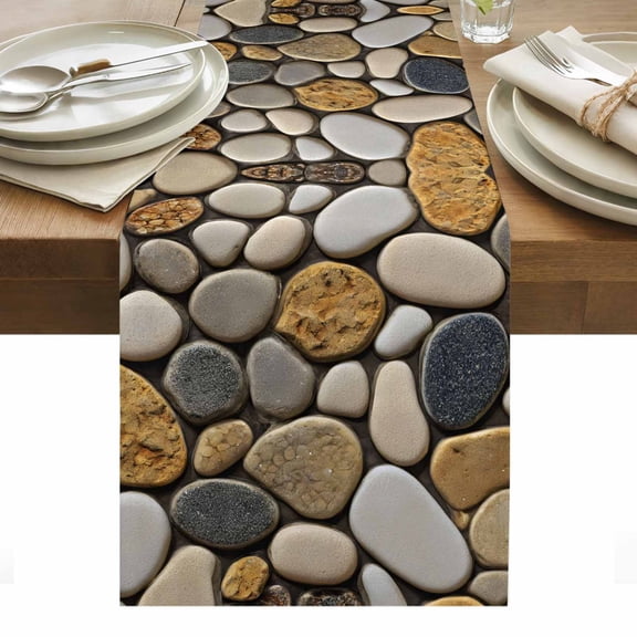Stones Table Runner - 72 Inch Long, Kitchen Dining Table Runner Dresser Scarves, Gravel Rock Cobblestone Natural Pattern Art Farmhouse Decor for Coffee Tables Wedding Party Banquet