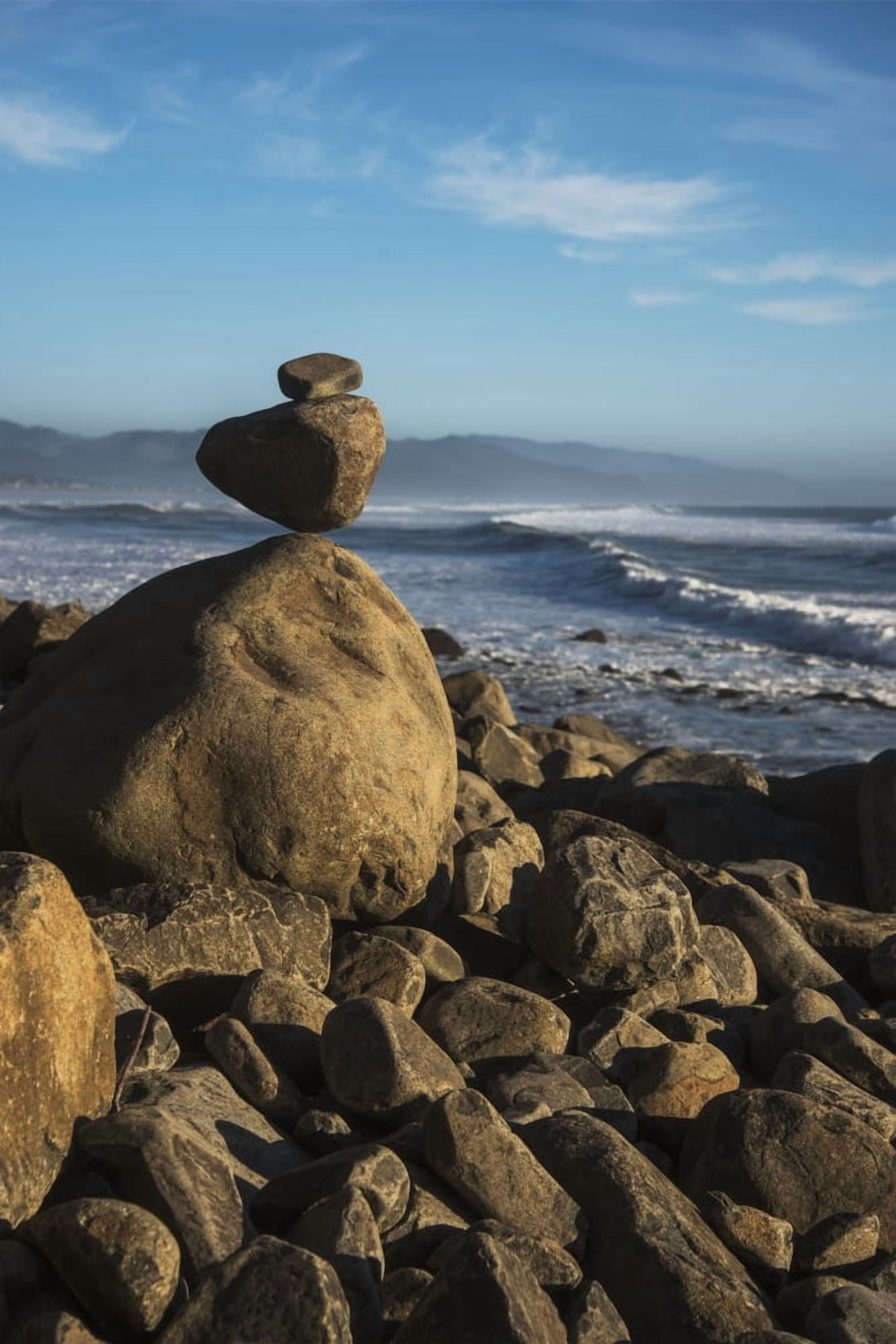 Stones have been balanced on Neahkahnie Beach Manzanita Oregon United States of America Canvas Art - Robert L Potts Design Pics (24 x 38)