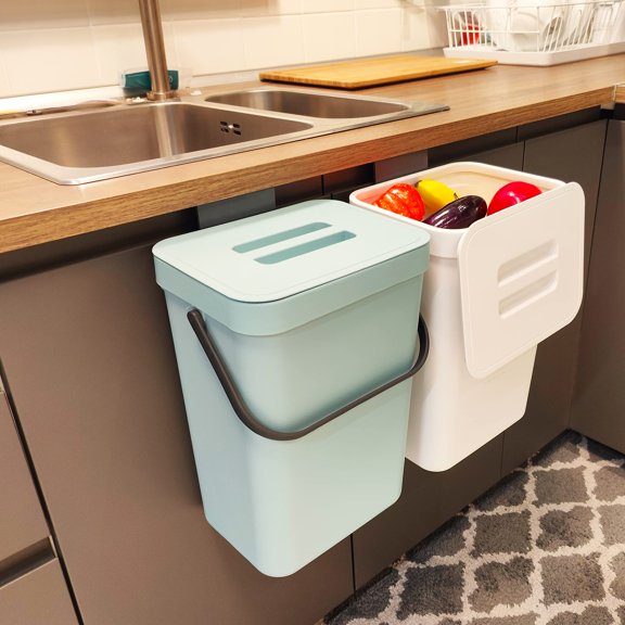 Stonespace Under Sink Trash Can,Kitchen Compost Bin, Diaper Pail, 3.2 Gallon/12L Hanging Garbage Can for Baby Crib/Bathroom/Cupboard, Plastic Food Waste Bin,1 Pack Black