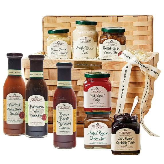 Stonewall Kitchen, Favorite Flavors 9-Piece Gift Set with Reusable Basket