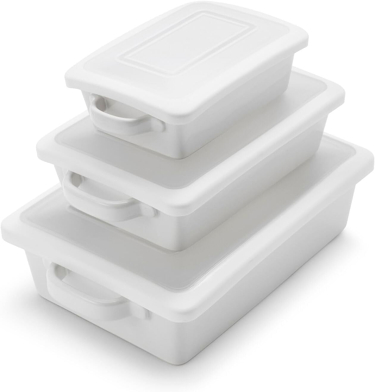 Stoneware Bakers with Lids, Set of 3, White