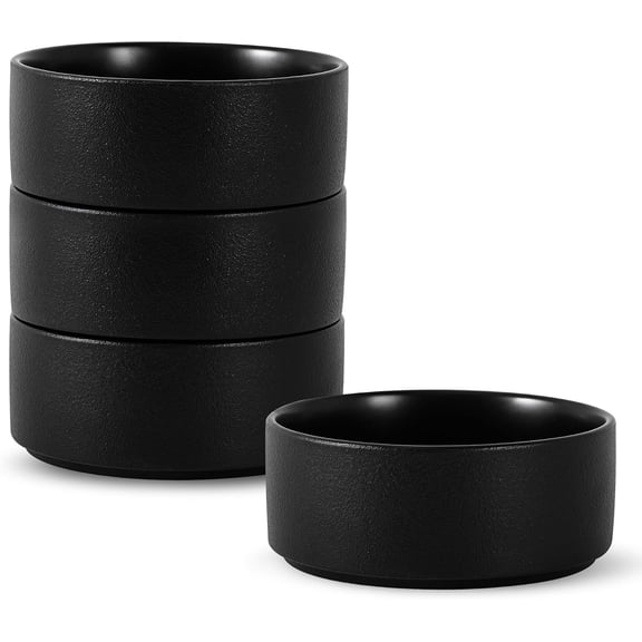 Stoneware Cereal & Soup Bowls Set of 4, 6 Inch, Matte Black
