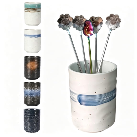 Stoneware Coffee Bar Utensil Holder Tea & Coffee Spoon & Stirrer Holder ...