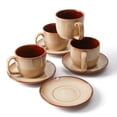 thumbnail image 1 of Stoneware Coffee Cups with Saucers, 6 Oz Cappuccino Cups Set of 4,Brown Yellow, 1 of 8
