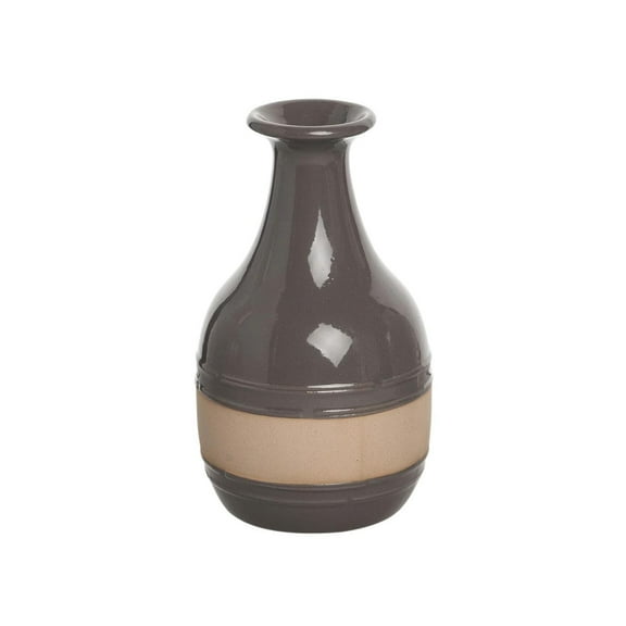 Stoneware Common Ground Vase - Dark Gray & Tan 9" - Transpac Imports