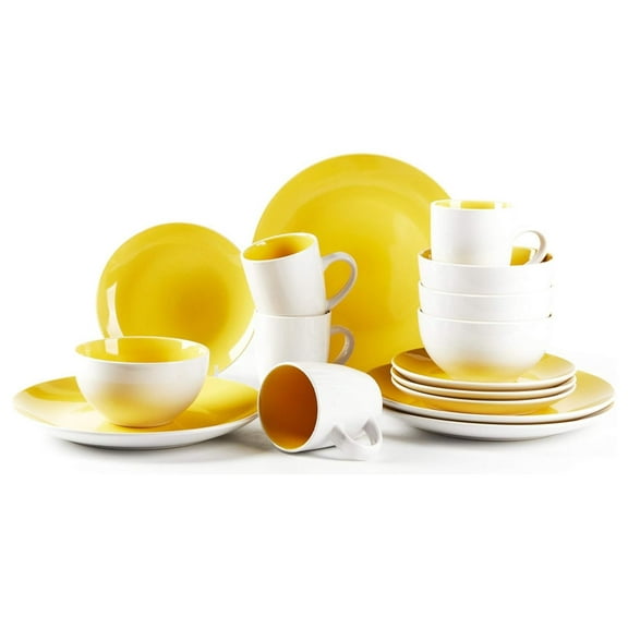 Stoneware Coupe 16pc Dinnerware Set, Outside White + Inside Yellow