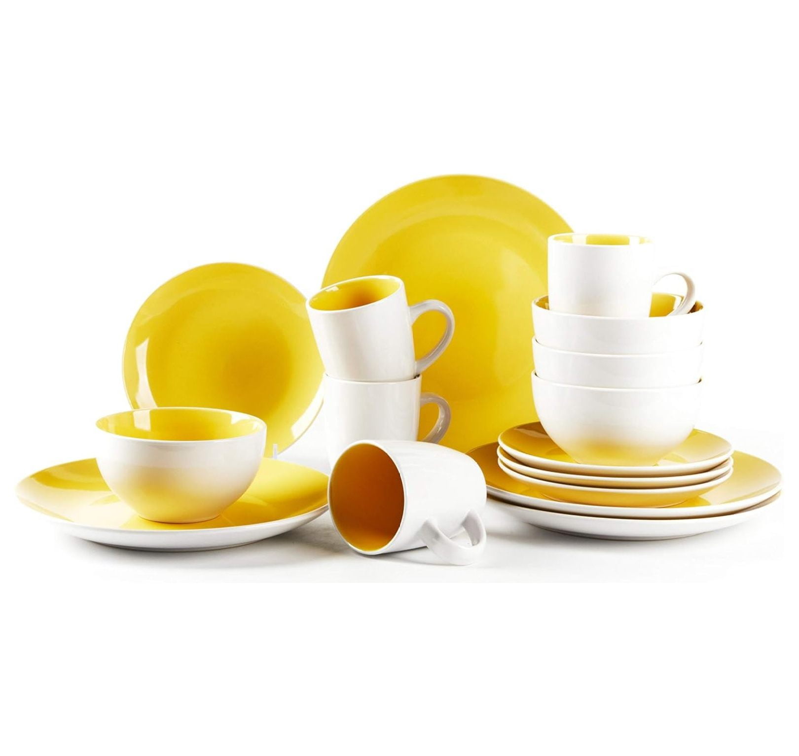 Stoneware Coupe 16pc Dinnerware Set, Outside White + Inside Yellow