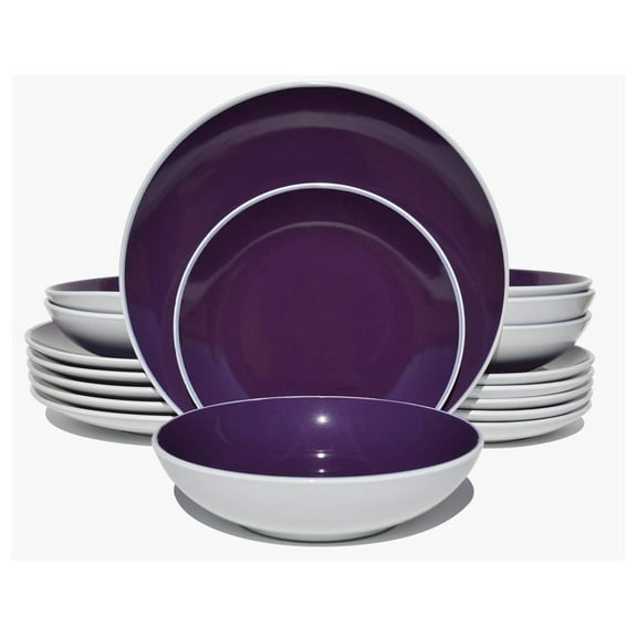 Stoneware Coupe 18pc Dinner Set, Outside White + Inside Purple