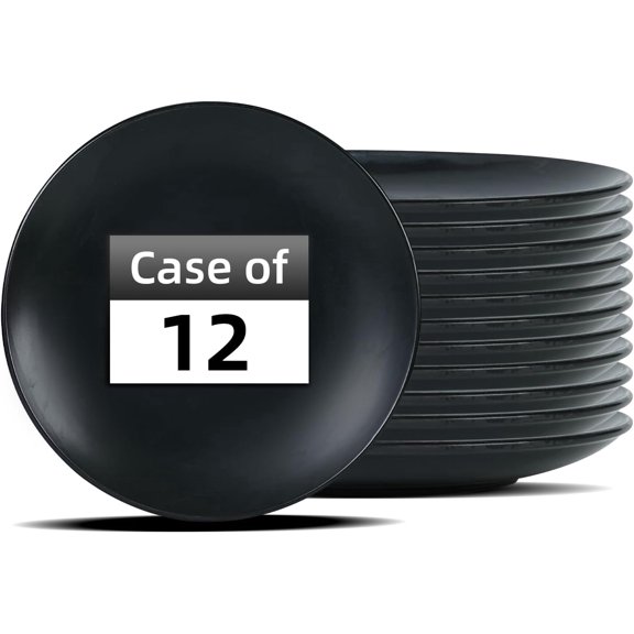 Stoneware Coupe Commercial Grade Dinner Plates, Matte Black Round Plates 10.5", Case of 12