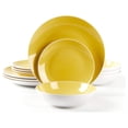 thumbnail image 1 of Stoneware Coupe Shape 12pc Dinnerware Set, Outside White + Inside Yellow, 1 of 7