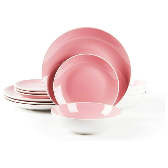 Stoneware Coupe Shape 12pc Dinnerware Set, Outside White + Inside
