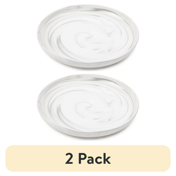 Stoneware Dinner Plates (2 Pack), Grey Marble Collection - Microwave, Dishwasher & Freezer Safe, Oven Safe to 428F, Durable Dinnerware for Everyday Use & Elegant Dining White