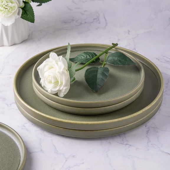 Stoneware Dinner Plates Set of 6, 10.5 Inch Reactive Matte Glaze Ceramic Plates