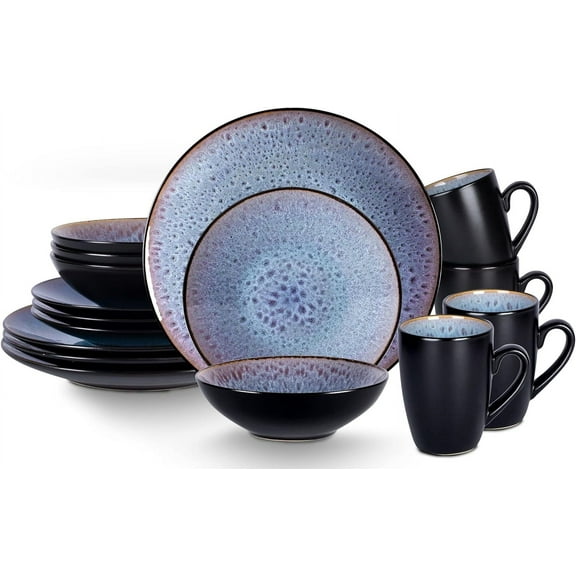 Stoneware Dinner Set Reactive Glaze (16pc Set, Grey)