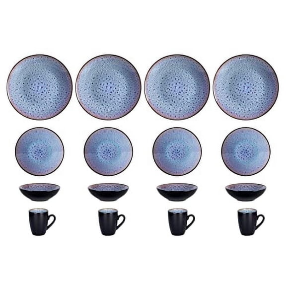 Stoneware Dinner Set Reactive Glaze (16pc Set, Grey)