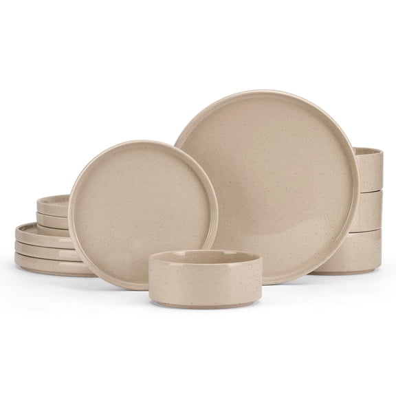 Stoneware Dinnerware Set 12-Piece Khaki Speckled for 4