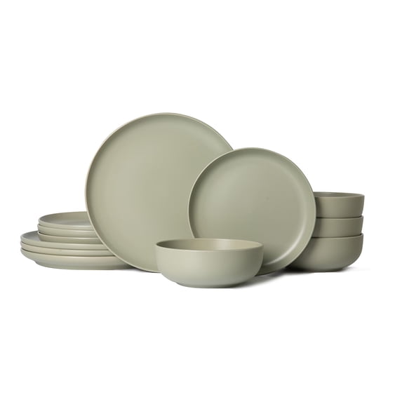 Stoneware Dinnerware Set 12 Piece for 4,Dinner Plates and Bowls Set,Stackable Matte Glaze,Microwave and Dishwasher Safe Tableware for Home Kitchen