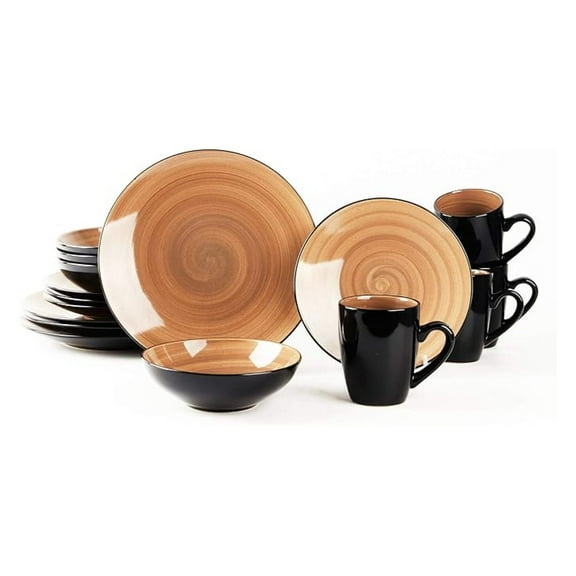 Sonoma 16pc Stoneware Dinnerware Set - Service for 4, Black & Mocha Hand-Painted, Dishwasher/Microwave Safe