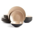 thumbnail image 1 of Stoneware Dinnerware Set, 18pc Two-Tone Black & Beige - Modern Coupe Shape, Dishwasher & Microwave Safe, Service for 6, 1 of 7