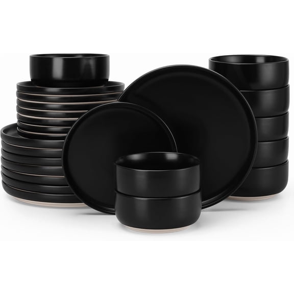 Stoneware Dinnerware Set 24-Piece for 8 Matte Black