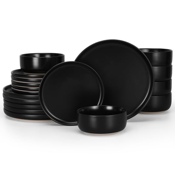 Stoneware Dinnerware Set Matte Black 18pcs for 6, for home and restaurant use