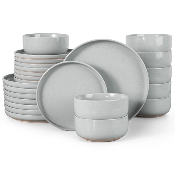 Stoneware Dinnerware Set Speckled Misty Grey 24pcs for 8