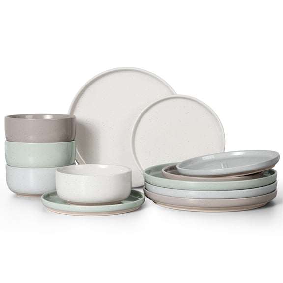 Stoneware Dinnerware Set Speckled Multicolor 12pcs for 4