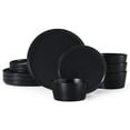 thumbnail image 1 of Onader Stoneware Dinnerware Sets, 12 Piece Plates and Bowls Set for 4, Serving Plates and Bowls Dish Sets, Microwave & Dishwasher Safe - Matte Black, 1 of 8