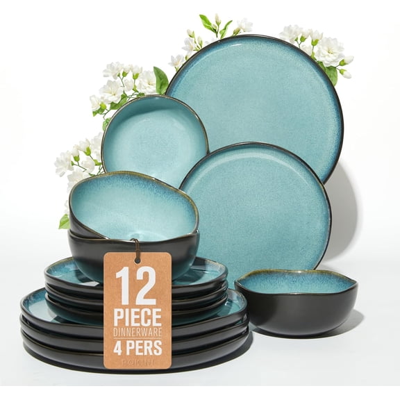 Stoneware Dinnerware Sets, Ceramic Plates and Bowls Set, Microwave & Dishwasher Safe Kitchen Dishes, Modern Dinner Salad Plates | Cereal Bowls, Dishware Sets Service for 4 Sage Green