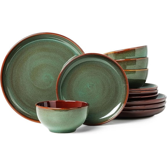 Stoneware Dinnerware Sets, Ceramic Plates and Bowls Set, Microwave & Dishwasher Safe Kitchen Dishes, Modern Dinner Salad Plates | Cereal Bowls, Dishware Sets Service for 4 Sage Green