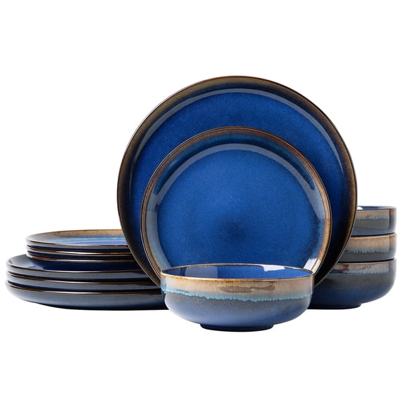MONITO Stoneware Dinnerware Sets Ceramic Plates and Bowls, Service for 4(12pcs), Microwave and Dishwasher Safe, Perfect Housewarming Gift