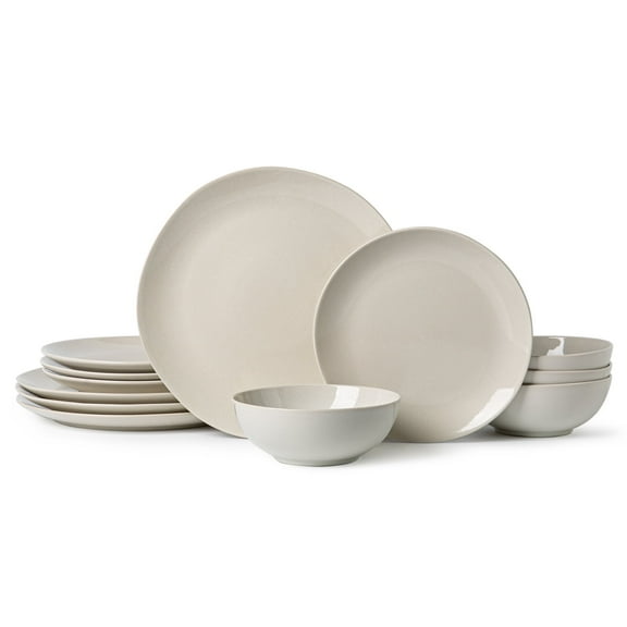 ALOFMO Stoneware Dinnerware Sets, Plates and Bowls Sets, Dish Set for 4, 12 Piece Dinner Set, Plate Sets for Kitchen