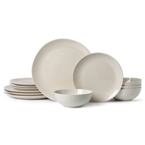 ALOFMO Stoneware Dinnerware Sets, Plates and Bowls Sets, Dish Set for 4, 12 Piece Dinner Set, Plate Sets for Kitchen