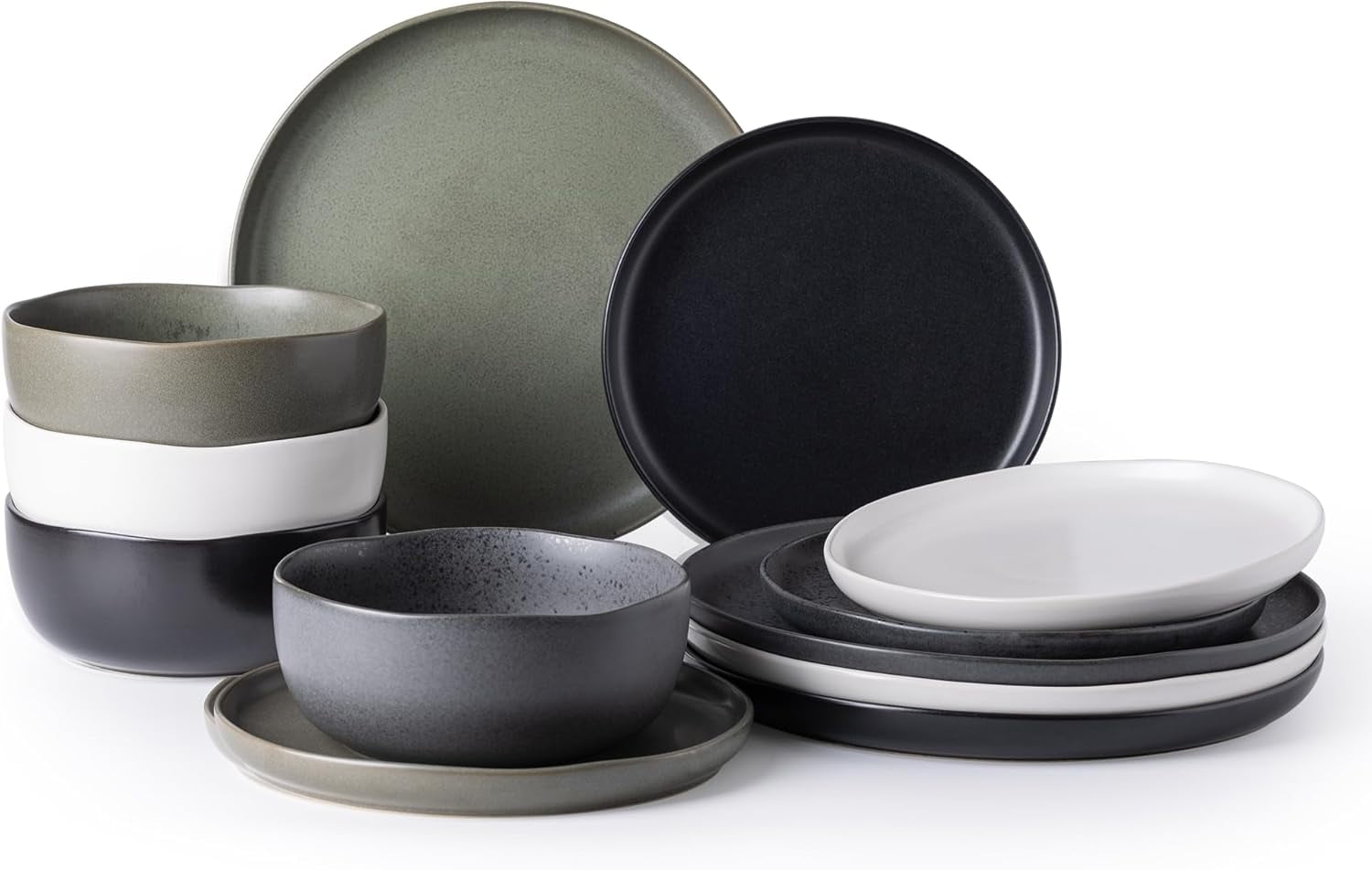 Stoneware Dinnerware Sets, Wavy Rim Ceramic Plates and Bowls Sets