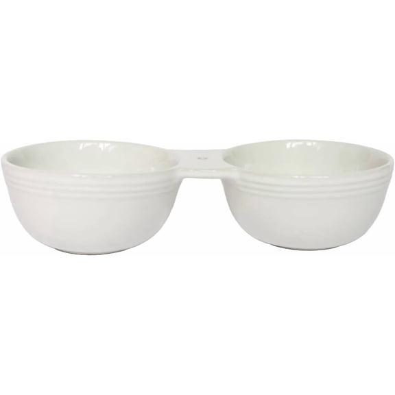 Stoneware Double Dipper Condiment Tray with Two Basins - Dishwasher- and Microwave-Safe Serving Platter - White
