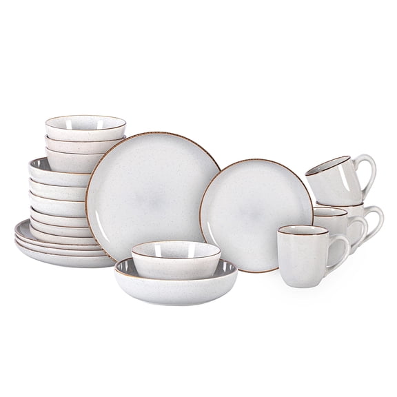 Stoneware Euro-Nordic 20pc Dinnerware Set, Shiny White With Speckled Effect