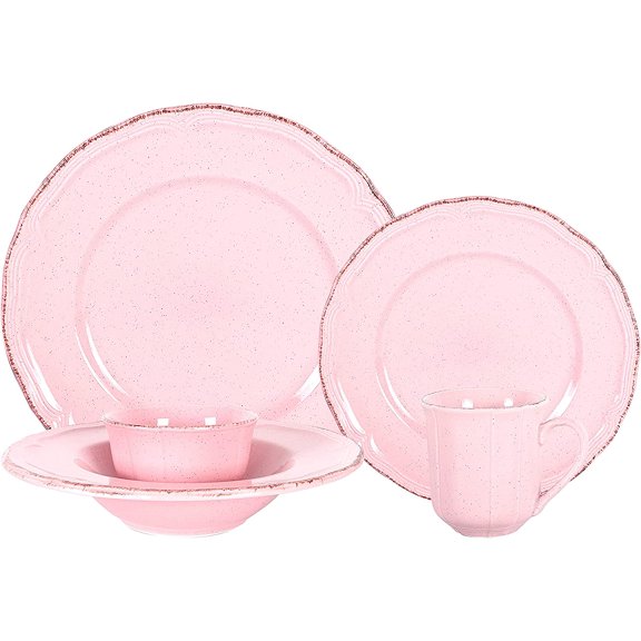 Stoneware French Countryside 20pc Dinnerware Set, Speckled and Antique Pink