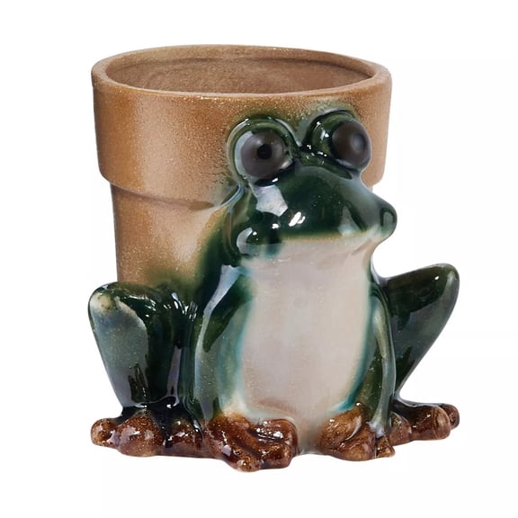 Stoneware Frog Planter with Reactive Glaze, Multicolor
