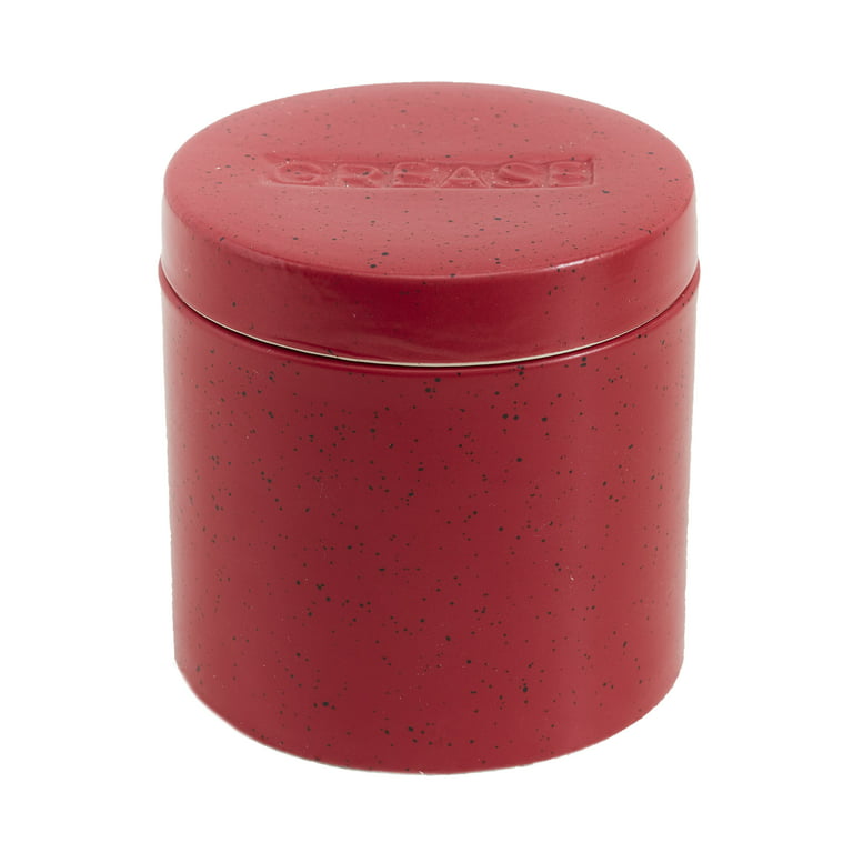 Stoneware Grease Canister with Strainer for Bacon Fat Drippings, Hot Oil -  Red 