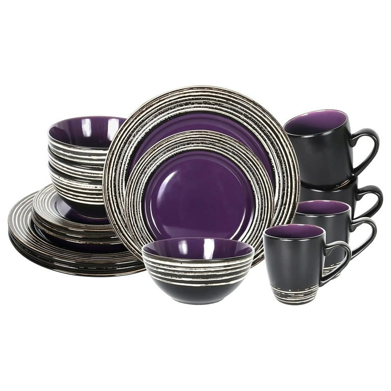 Stoneware Handcrafted Tree Effected Glaze Dinnerware Set Lavender Purple Service for 4 16pc Set Walmart
