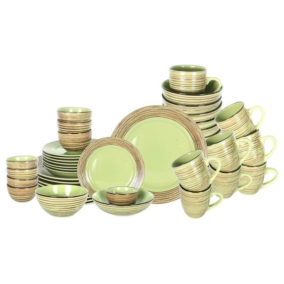 Stoneware Handcrafted Tree Effected Glaze Dinnerware Set (Oak Forest/Dark Green, Service for 8-48pc Set)